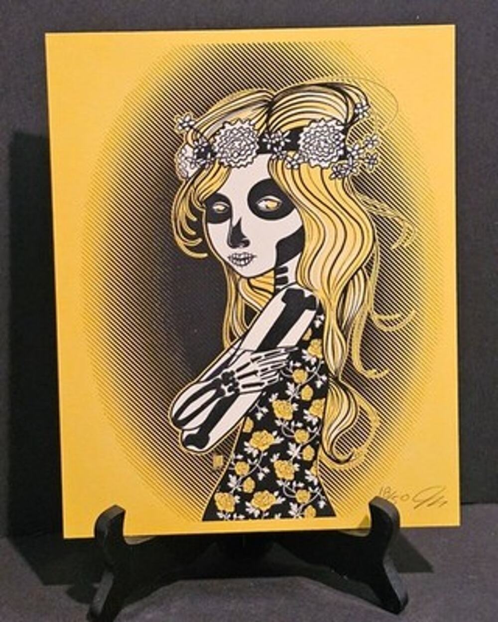 Jeremy Montoya Blonde Muerta screen print art Day of the Dead Catrina Yellow